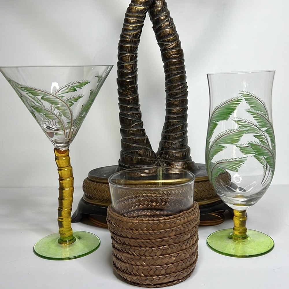 Bundle Free Gift Palm Tree Martini‎ Glass Palm Tree Goblet Glass Wicker Glass